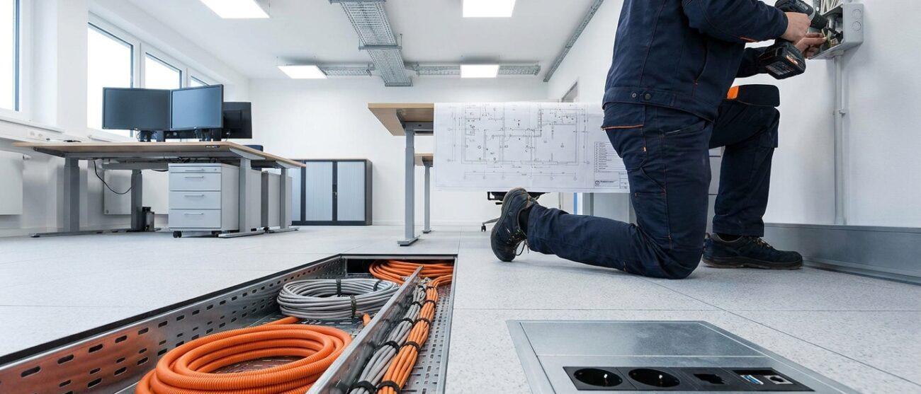 Hoe ga je te werk bij het aanleggen van elektra in een kantoorruimte met werkplekken?